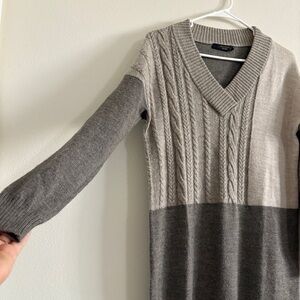 Weekend MaxMara Long Sleeve V Neck Wool Alpaca Sweater Dress Block Tan Brown